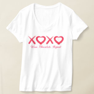 T-shirt Amusant rouge en détresse XOXO amour baisers vin c