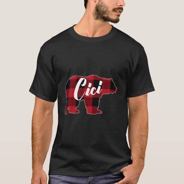 T-shirt Amusant Rouge Plaid Buffalo Ours Vêtements Fun Cic (Devant)
