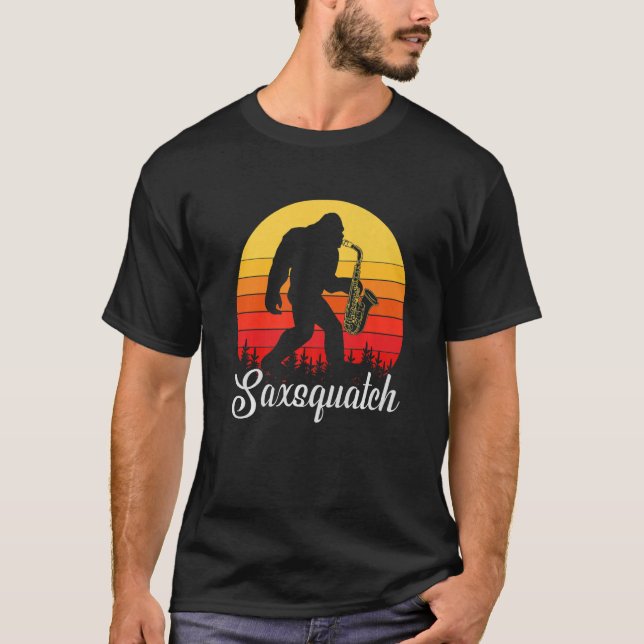 T-shirt Amusant Saxophone Design, Saxsquatch, Sci-Fi Woodw (Devant)