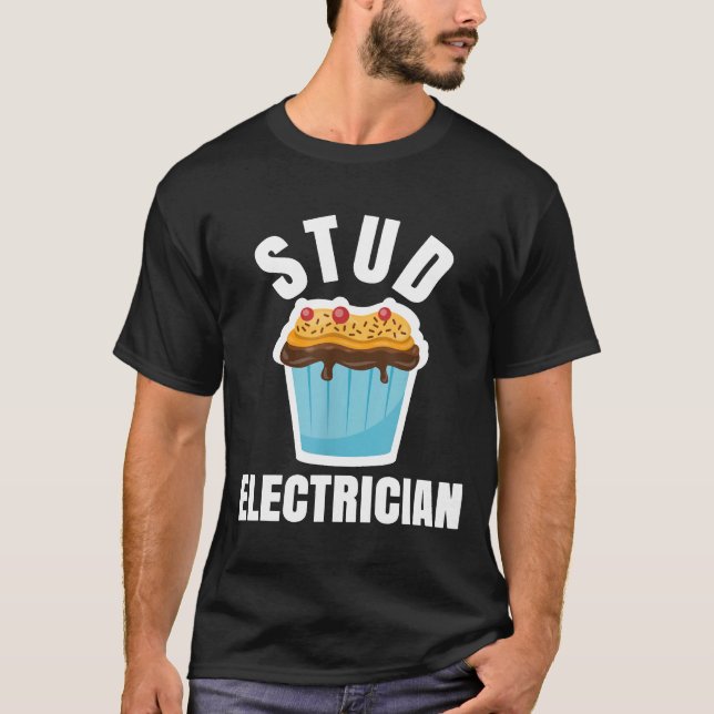 T-shirt Amusant Stud Muffin Electricien Mari (Devant)