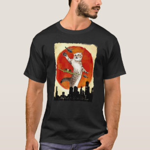 T-shirt Amusant Vintage Cute Cat Art Japonais coucher de s