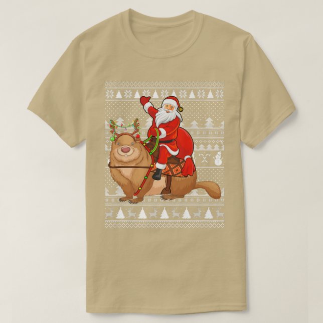 T-shirt Amusant Wombat Lover Père Noël équitation Wombat L (Design devant)