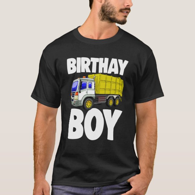 T-shirt Amusante Anniversaire Garçon Jaune Garbage Truck F (Devant)