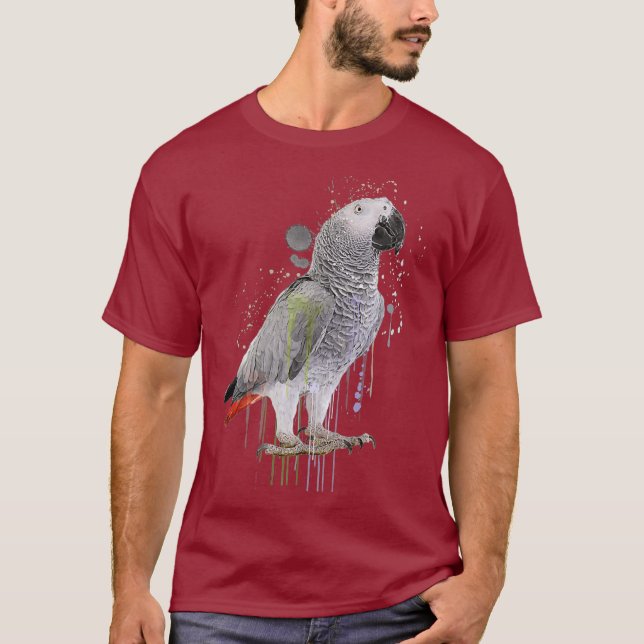 T-shirt Amusante aquarelle perroquet gris d'Afrique (Devant)