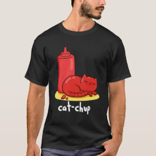 T-shirt Amusante Chat Chat Rouge Chat Lazy Alimentation Jo