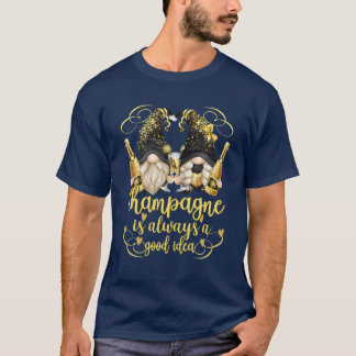 T-shirt Amusante Fête Jardin Gnomes Le Champagne Est Toujo