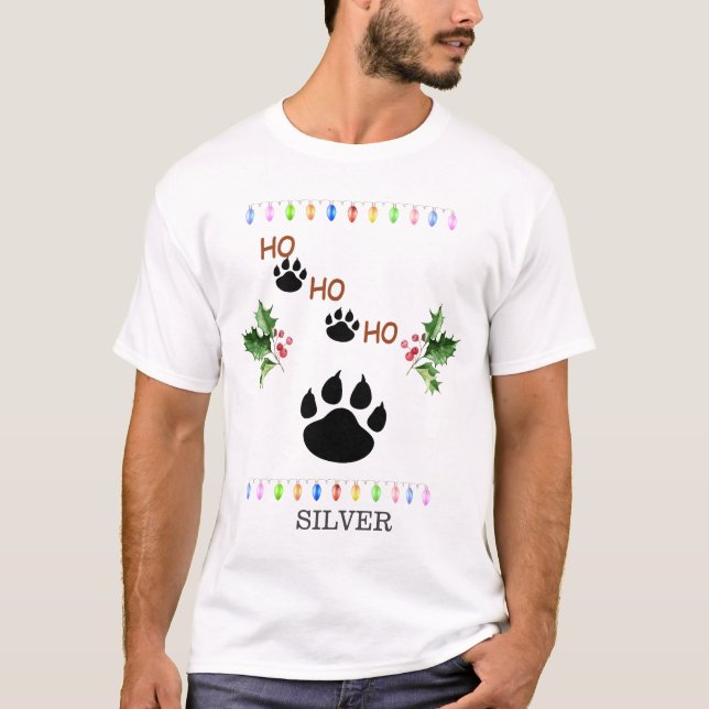 T-shirt Amusante HO HO PAW Famille de Noël (Devant)