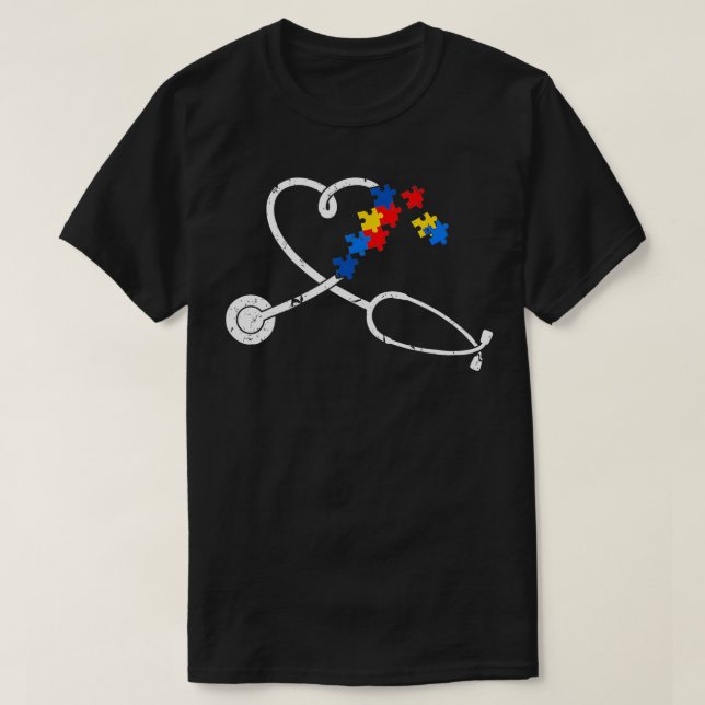 T-shirt Amusante infirmière Autisme Puzzle Stethoscope Coe (Design devant)