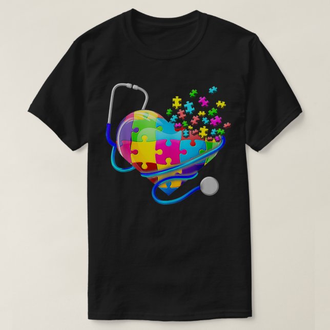 T-shirt Amusante infirmière Autisme Puzzle Stethoscope Coe (Design devant)