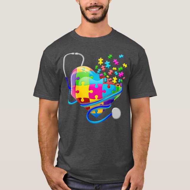 T-shirt Amusante infirmière Autisme Puzzle Stethoscope Coe (Devant)