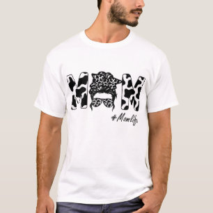 T-shirt Amusante Maman Vie Vache Messager Bun Cheveux Band