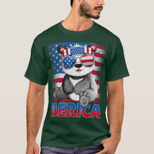 T-shirt Amusante Merica Panda Bear avec USA Flag Headband