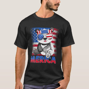 T-shirt Amusante Merica Panda Ours Avec Drapeau Américain