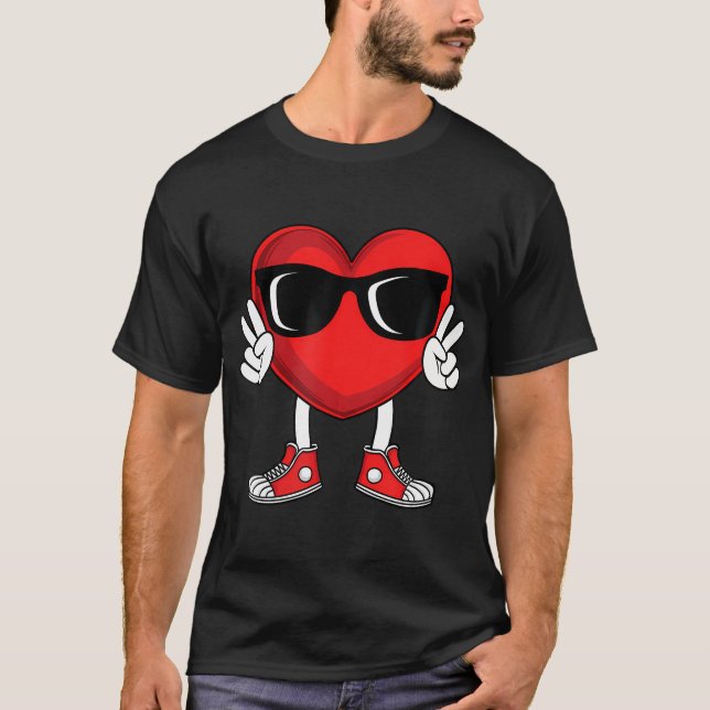 T-shirt Amusante Saint Valentin Coeur Paix Main Garçons Fi (Devant)