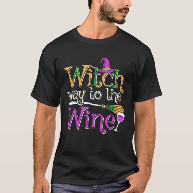 T-shirt Amusante Sorcière Halloween Chemin Au Vin Femme Vi (Devant)