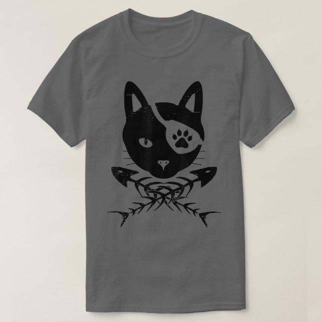 T-shirt Amusante Tête de chat avec os de poisson Costume d (Design devant)