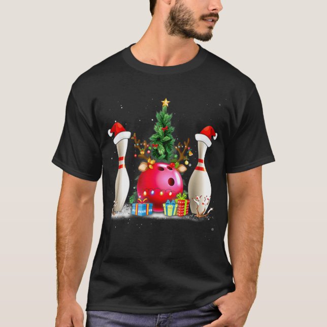 T-shirt Amusants Bowling Noël Noël Noël Chapeau Noël Amour (Devant)