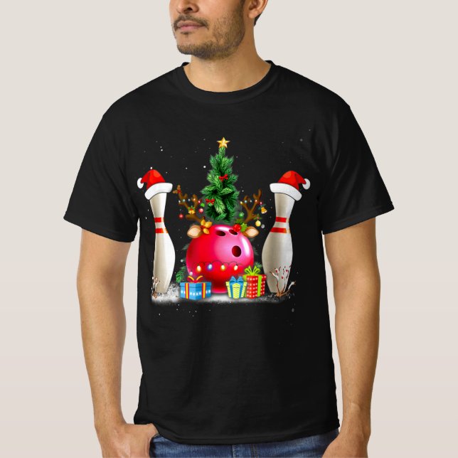 T-shirt Amusants Bowling Noël Noël Noël Chapeau Noël Amour (Devant)
