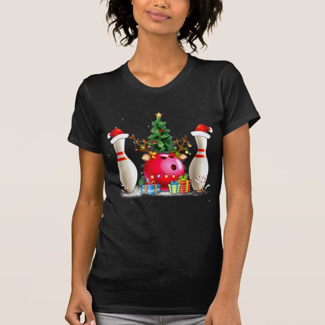 T-shirt Amusants Bowling Noël Noël Noël Chapeau Noël Amour (Devant)