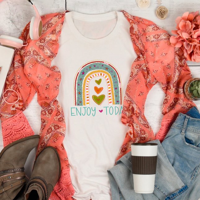 T-shirt Amusants Coeurs Arc-En-Ciel Profitez Aujourd'Hui I (Créateur téléchargé)