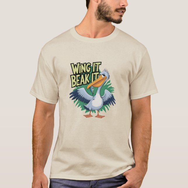 T-shirt Amusants dessins d'oiseaux de mer : Humour pélican (Devant)