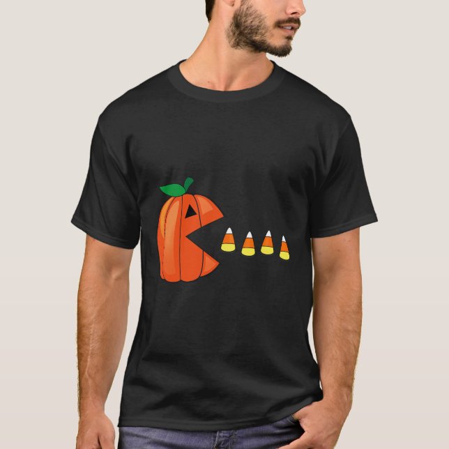 T-shirt Amusants Halloween Citrouille Manger Candy Corn (Devant)