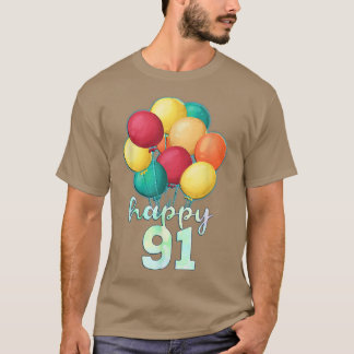 T-shirt Amusants Joyeux 91 ans Ballons colorés 91e naissan