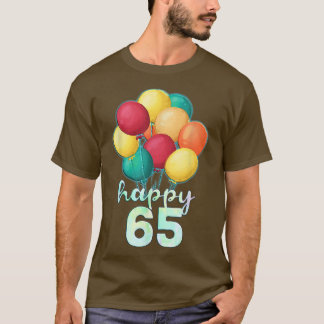 T-shirt Amusants Joyeux Ballons colorés de 65 ans 65e anni