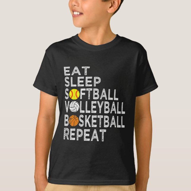 T-shirt Amusants Mangez Sleep Softball Volleyball Basketba (Devant)