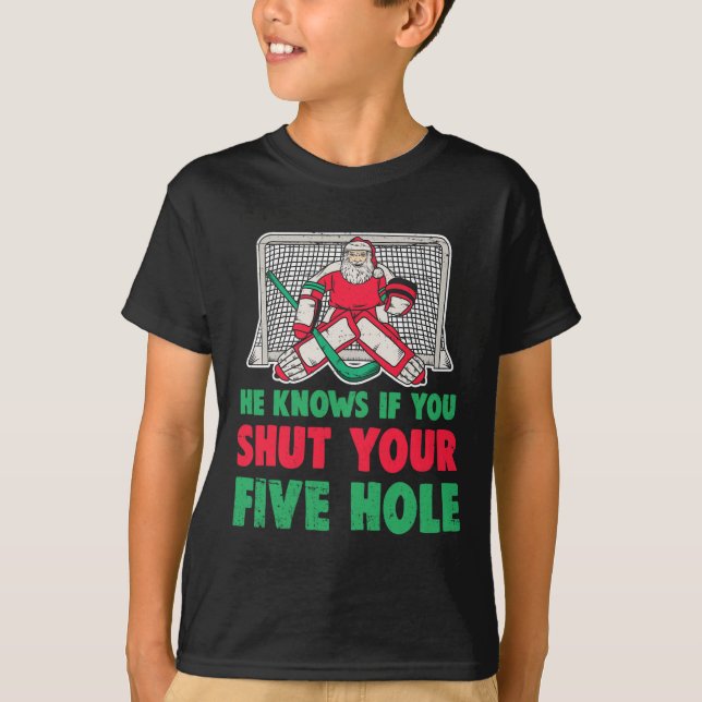 T-shirt Amusants Noël Père Noël gardien de but de hockey s (Devant)