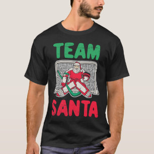 T-shirt Amusants Noël Père Noël gardien de but de hockey s