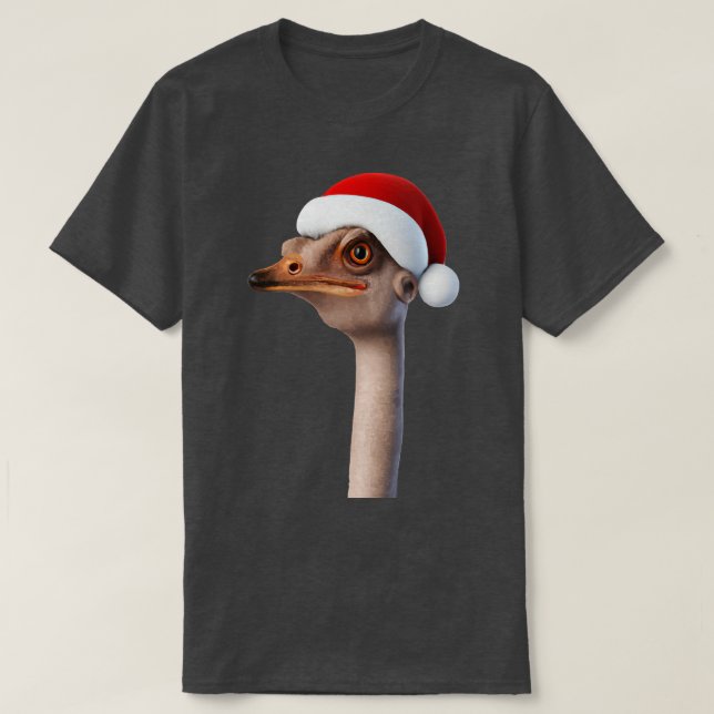 T-shirt Amusants Ostrich Weating Santa Hat Humour animal (Design devant)