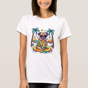 T-shirt Amusement d'été avec un mignon chien Carlin dans l
