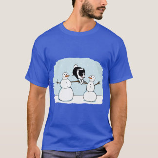 T-shirt Amusement d'hiver Border Collie avec bonhommes de