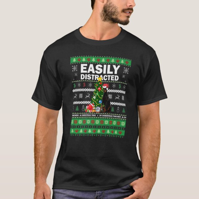 T-shirt Amusement facilement distrait par Doberman Pinsche (Devant)