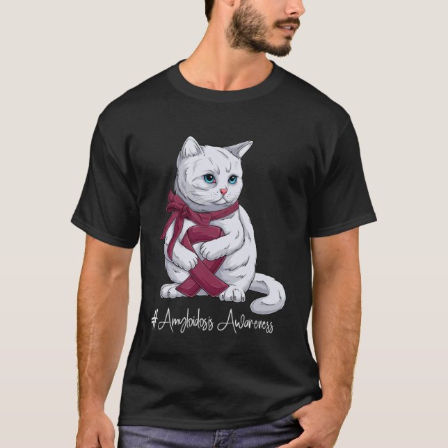 T-shirt Amyloidosis Awareness Month Burgundy Ribbon Cat (Devant)