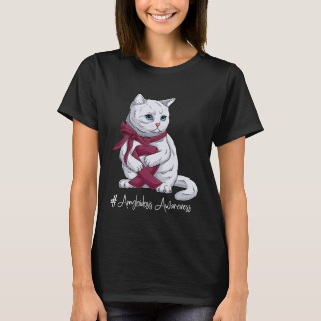 T-shirt Amyloidosis Awareness Month Burgundy Ribbon Cat (Devant)