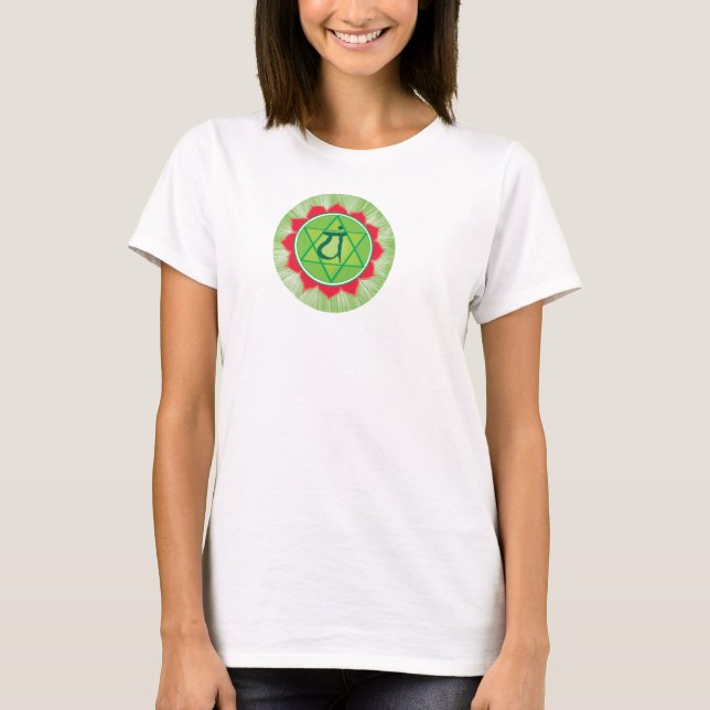T-shirt Anahata Coeur Chakra Cercle Fleur Haut, Blanc (Devant)