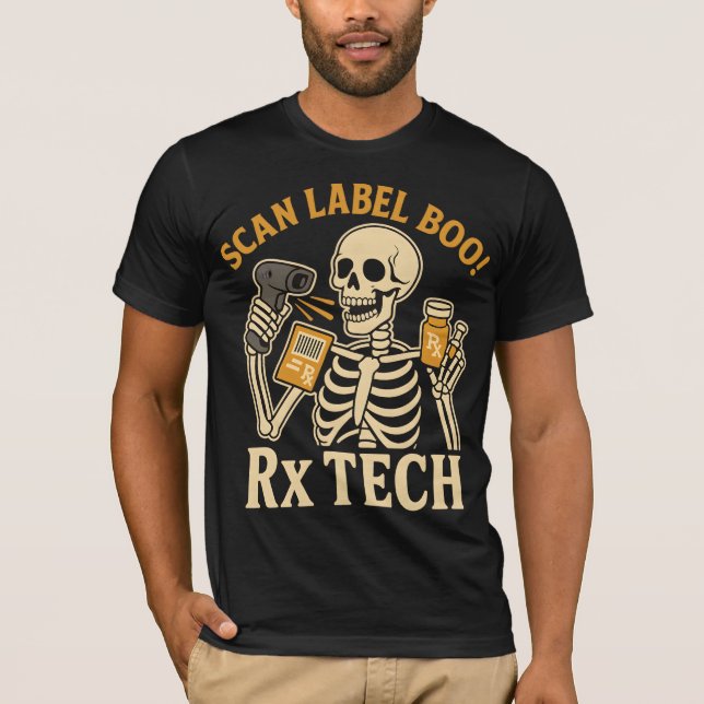 T-shirt Analyser Étiquette Boo Rx Tech Pharmacy Halloween (Devant)