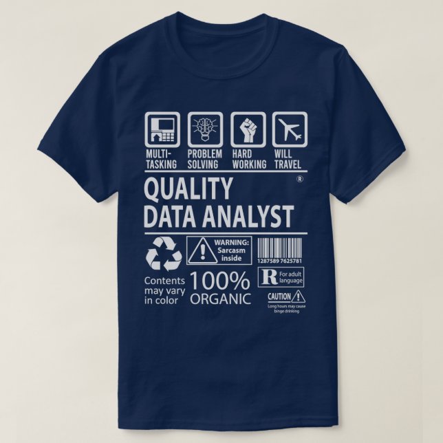 T-shirt Analyste de données de qualité MultiTasking Certif (Design devant)