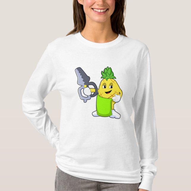 T-shirt Ananas comme coiffeur avec ciseaux et razor (Devant)