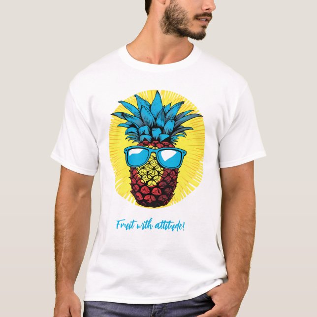 T-shirt Ananas dans le style pop art en lunettes bleues (Devant)