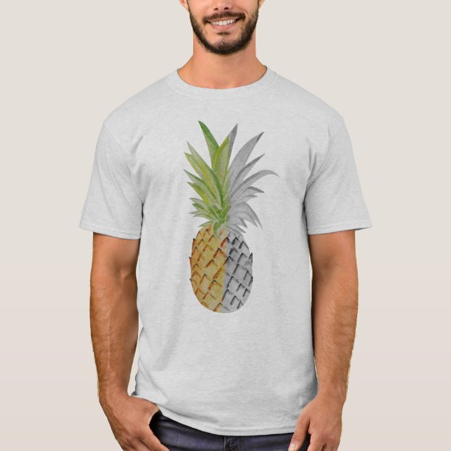 T-shirt Ananas demi et demi noir blanc couleur unique (Devant)