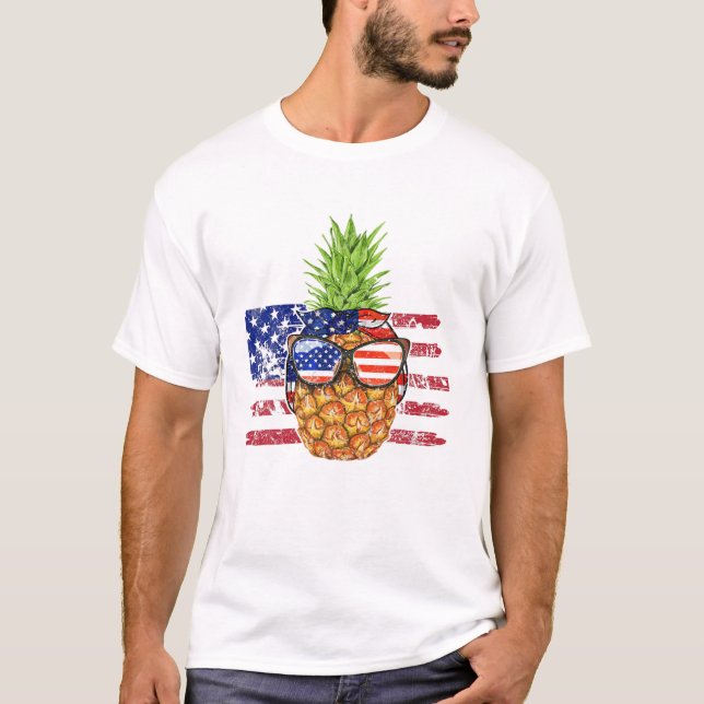 T-shirt Ananas drôle porter lunettes de soleil Drapeau amé (Devant)