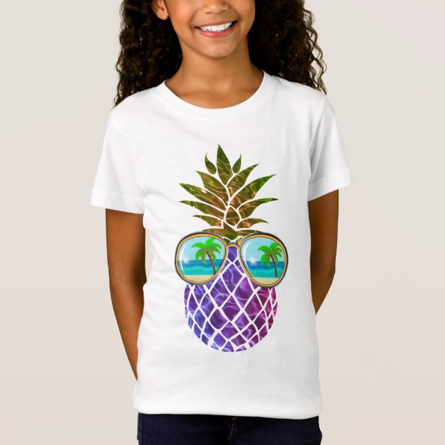 T-Shirt Ananas rose violet tropical (Devant)