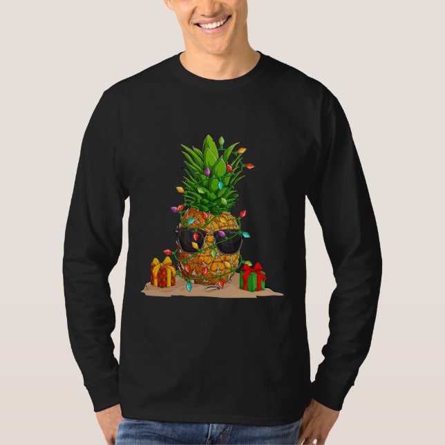 T-shirt Ananas sapin de Noël Lumières drôle Tropical (Devant)