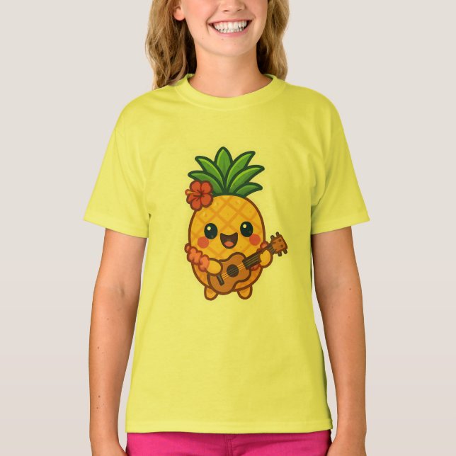 T-shirt Ananas souriant Kawaii - Tropical (Devant)