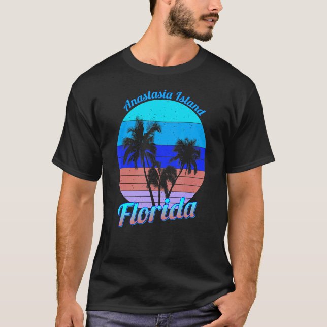 T-shirt Anastasia Island Floride Arbres tropicaux rétro (Devant)