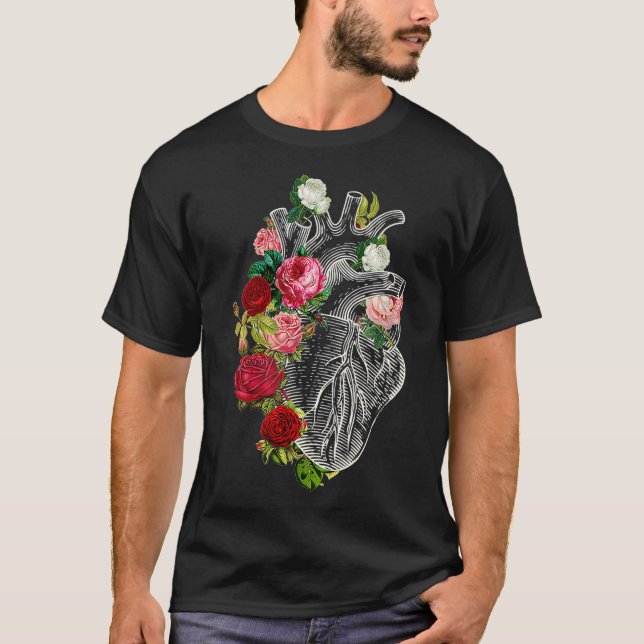 T-shirt Anatomical Heart And Flowers Show Your Love Women  (Devant)