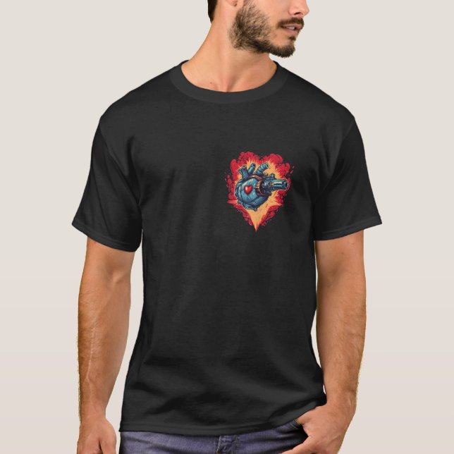 T-shirt Anatomical Mechanical Heart with Laser Gun Cyberpu (Devant)
